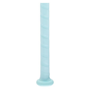 Close-up of a light blue grip with a textured, dotted pattern and a rounded end.