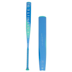 Front view of a blue and green softball bat with "UNLIMITED" and "EASTON" text.