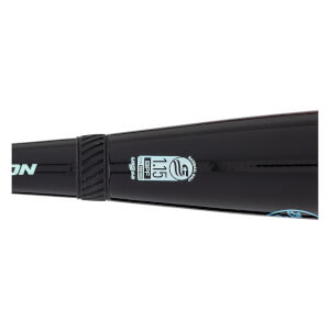 Close-up of a black baseball bat showing "USSSA", "1.15 BPF", and "BASEBALL ONLY" text.