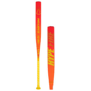 Front view of a red and orange baseball bat with "EASTON" and a flame logo.