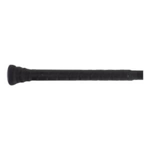 Close-up of the black grip tape on a baseball bat, showing the textured spiral pattern.