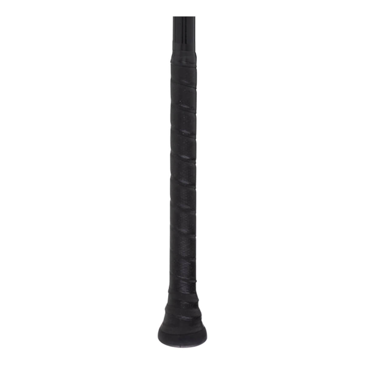 Close-up of a black grip with a textured spiral pattern and a black end cap.