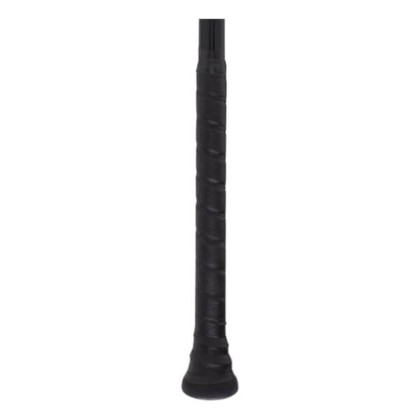 Close-up of a black grip with a textured spiral pattern and a black end cap.
