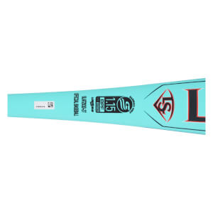 Side view of a teal baseball bat with "LS" logo, "1.15 BPF" and "OFFICIAL BASEBALL" text.