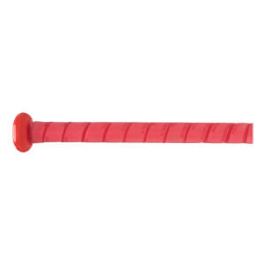 Side view of a red baseball bat grip with "LOUISVILLE" text.