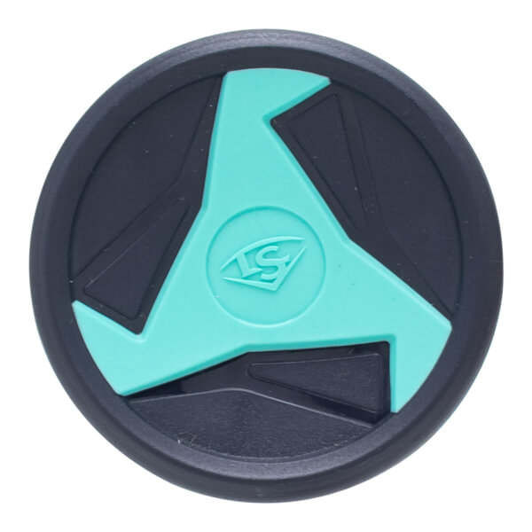 Top-down view of a dark gray bat end cap with a teal accent and the LS logo.