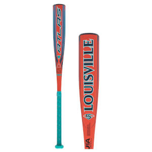 Front view of a Louisville Slugger baseball bat with "ATLAS 2.0" and "USA BASEBALL" text.