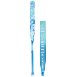 Front view of a blue Louisville bat with a marbled pattern, showing "KRYO" and "-10" markings.