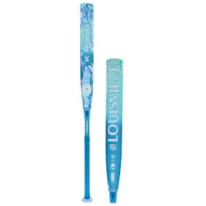 Front view of two Louisville Slugger Kryo 2 bats, one blue with "KRYO 2" and "-8", the other teal with "LOUISVILLE".