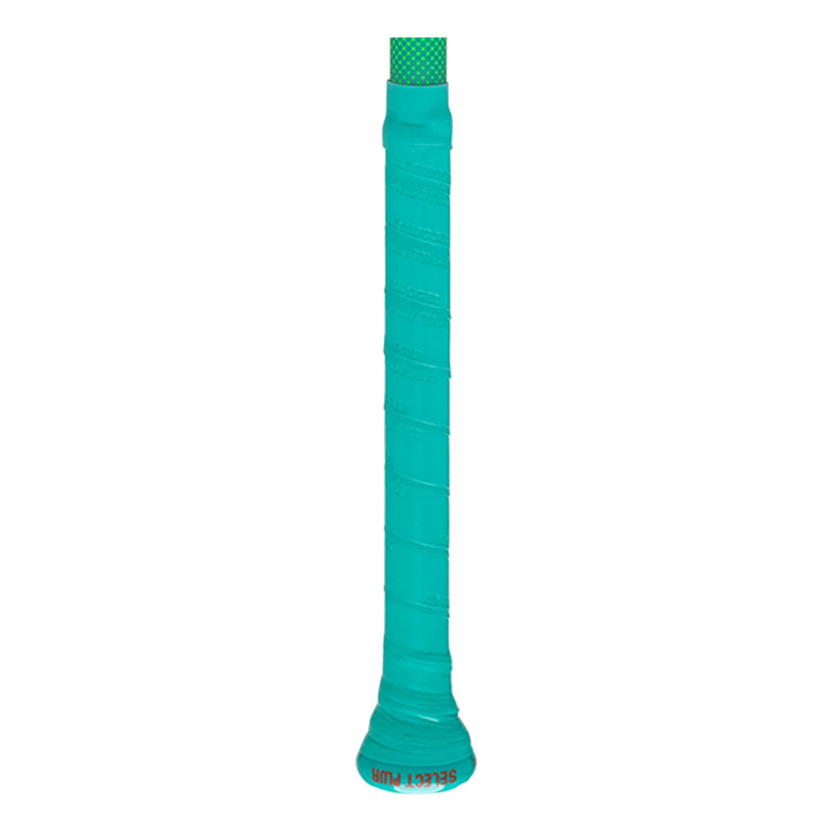 Bottom view of a teal grip with green checkered pattern at the top and "SELECT PUR" text.