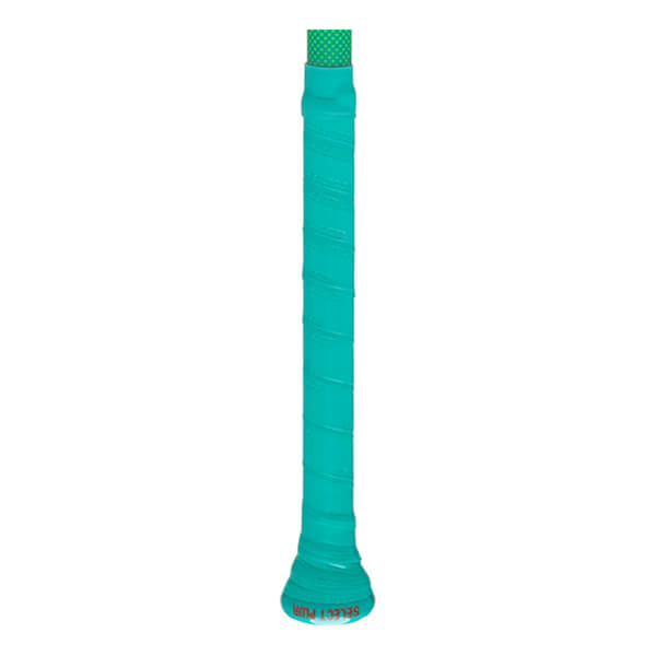 Bottom view of a teal grip with green checkered pattern at the top and "SELECT PUR" text.