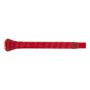 Side view of a red bat grip with "SEL" visible on the end cap and a textured pattern.