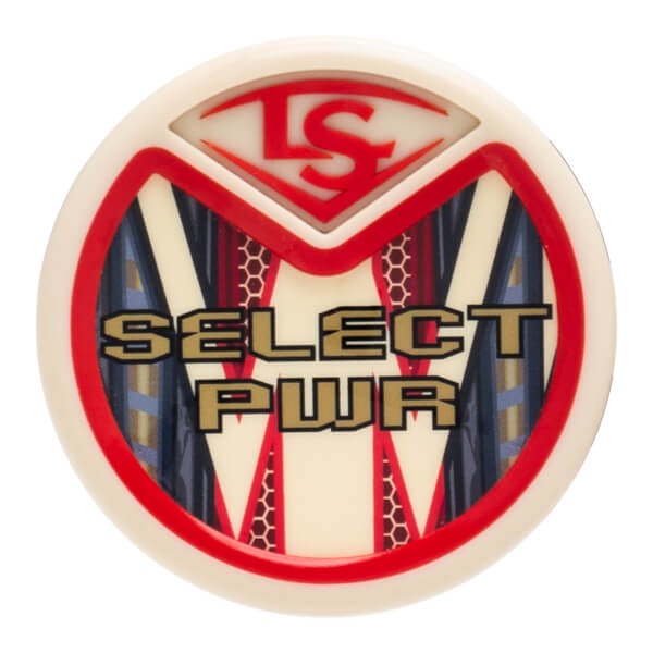 Top-down view of a white cap with red and blue "LS SELECT PWR" graphics.