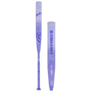 Side view of a purple baseball bat with "Halo" and a large "R" logo, and various certification logos.