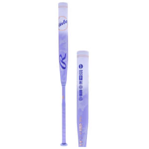 Front view of a purple baseball bat with the word "Halo" in script and a blue Rawlings logo.