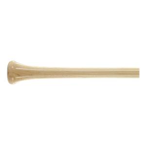 Side view of a light wood baseball bat with a flared knob and smooth barrel.