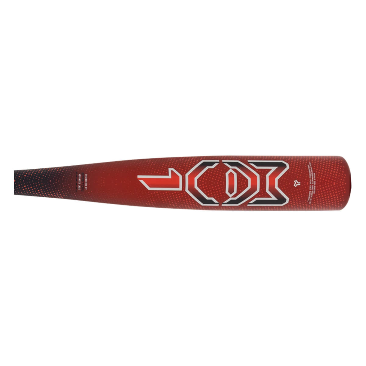 Top-down view of a red baseball bat with a black gradient and white JOK logo.