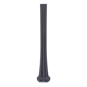 Side view of a black baseball bat with a flared knob and ribbed barrel.