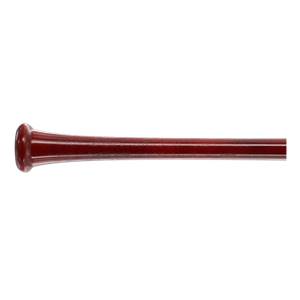 Side view of a dark red baseball bat with a flared knob and smooth barrel.