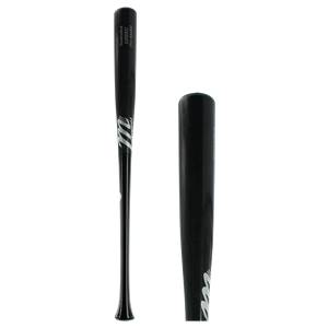 Side view of a black baseball bat with white M logo and LINDY12 Pro Model text.