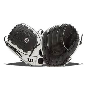 Front view of black and white Wilson A1000 gloves with A1000 and Wilson branding.