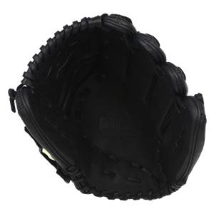 Top-down view of a black baseball glove with PREMIER SELECT embossed on the palm.