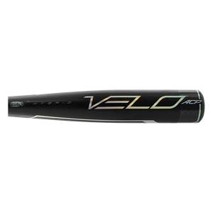 Side view of a black baseball bat with VELO ACP and HYBRID text.