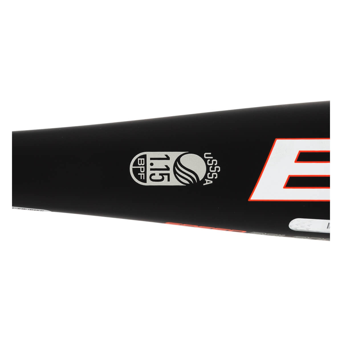 Side view of a black baseball bat with BPF 1.15 and USSSA logos.