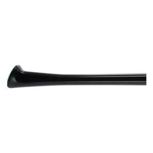 Side view of a black baseball bat with a flared knob and smooth barrel.