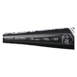 Side view of a black Easton Synergy Reveal softball bat with OFFICIAL SOFTBALL and 1.20 BPF text.
