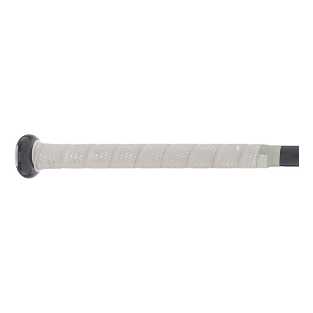 Side view of a light gray fastpitch softball bat with a dark gray knob and perforated, spirally wrapped grip.