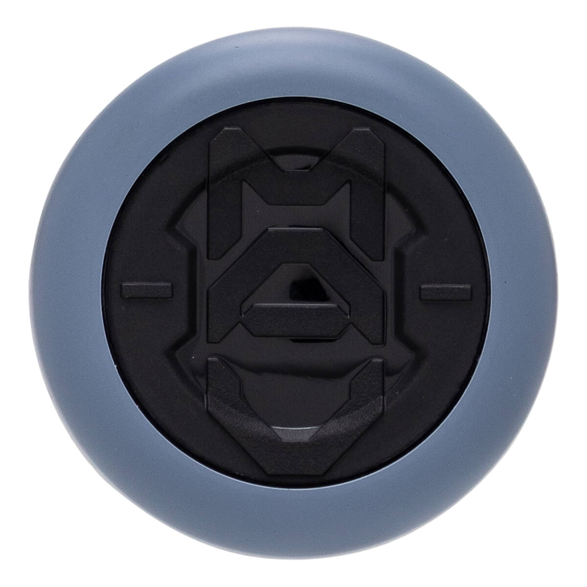 Top-down view of a grey and black baseball bat end cap with a raised geometric pattern.