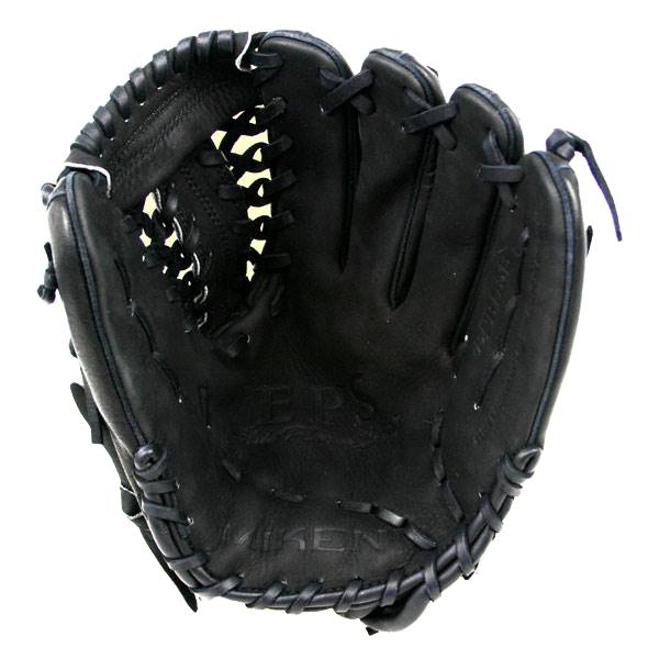 Interior view of a black baseball glove with MIKEN and EPS embossed on the palm.