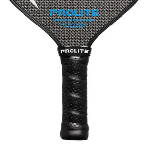 Top-down view of a black pickleball paddle with a textured surface and PROLITE branding.