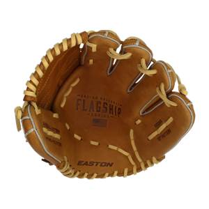 Palm view of a brown baseball glove with FLAGSHIP SERIES and EASTON branding.