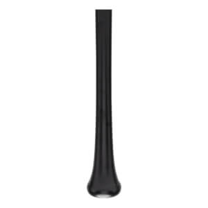 Side view of a black baseball bat with a flared knob.