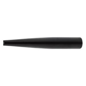 Side view of a black baseball bat with a tapered barrel and a square end cap.