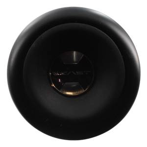 Top-down view of a black baseball bat end cap with BEAST logo.