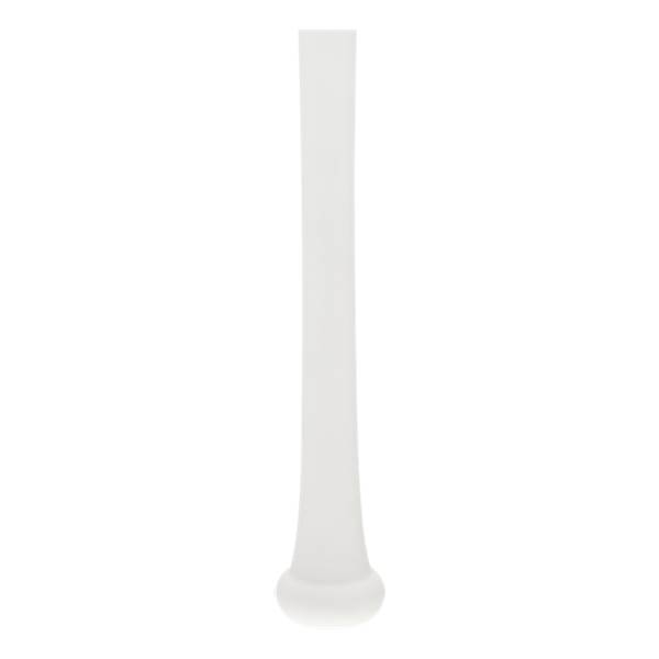 Full view of a white baseball bat with a classic bat shape, prominent knob, and smooth finish.