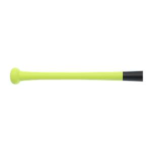 Side view of a lime baseball bat with a black end cap.