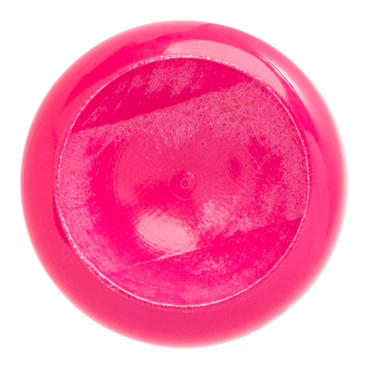 Top-down view of a bright pink plastic disc with a raised rim and concentric circles on its surface.