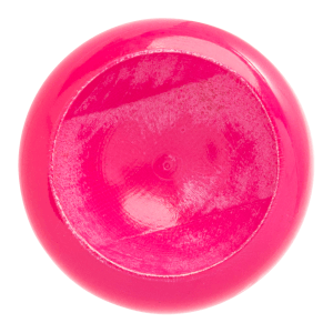Top-down view of a bright pink plastic disc with a raised rim and concentric circles on its surface.