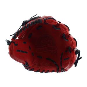 Top-down view of a red baseball glove with navy lacing and Rawlings and PRO PREFERRED embossed details.