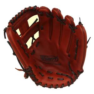 Top-down view of a red baseball glove with Brett logo and Professional Series text.
