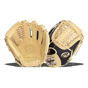 Front view of tan and black baseball gloves with Rawlings branding and PRO PREFERRED embossed.