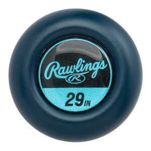 Top-down view of a blue baseball bat end cap with Rawlings logo and 29 IN text.