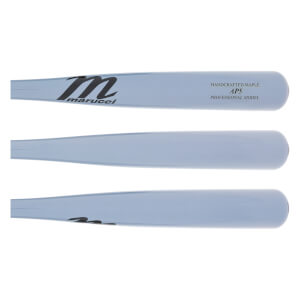 Side view of a light blue Marucci baseball bat with marucci logo and AP5 PROFESSIONAL MODEL text.