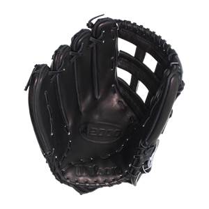 Top-down view of a black baseball glove with A2000 and Wilson branding and a dual-post web.
