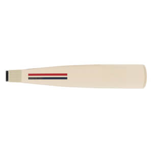 Side view of an off-white baseball bat with red and blue stripes, WARSTIC branding, and a black end cap.