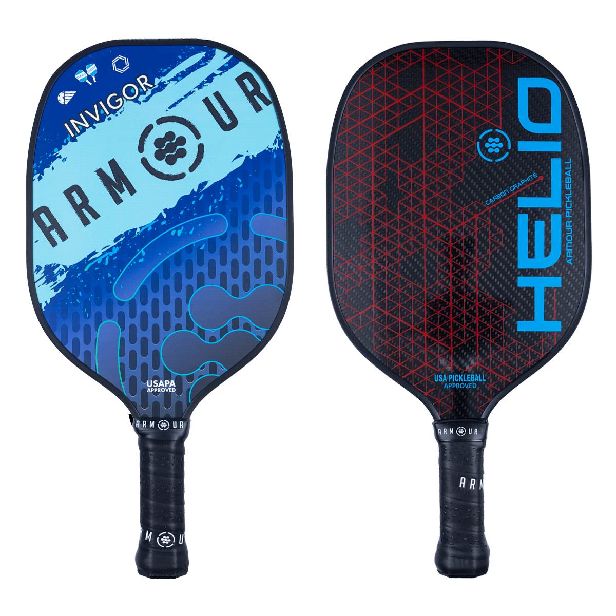 Armour HELIO Middleweight Hybrid Carbon Graphite Pickleball Paddle & Armour INVIGOR Lightweight Graphite Pickleball Paddle 2-Paddle Bundle